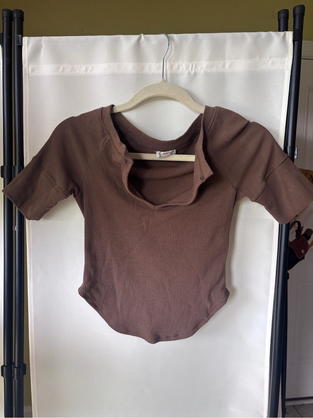 Free People Brown Ribbed Scoop-Neck Crop Top